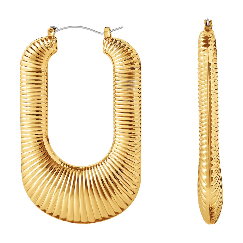 Jessica Simpson Ribbed Rectangular Hoop Earrings Hypoallergenic Gold-Tone New